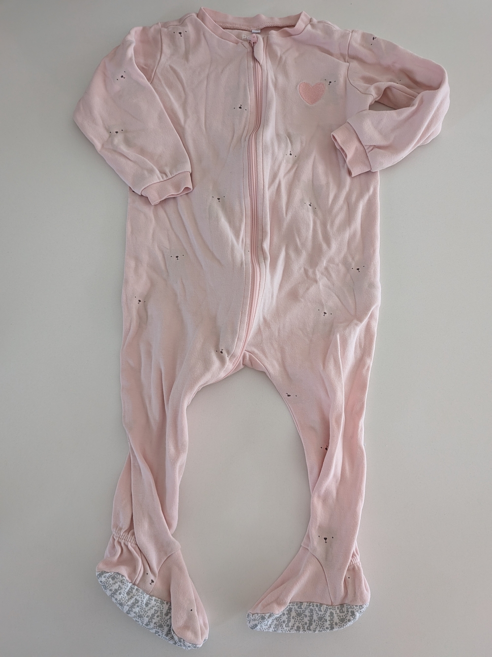 Soft Pink Baby Footed One-Piece with Heart Accent